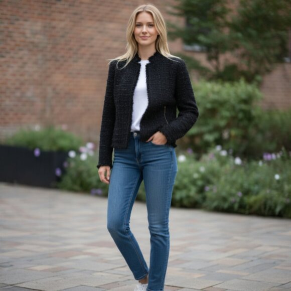 kate spade black sparkly tweed open cardigan jacket 16 - Picture 2 of 8